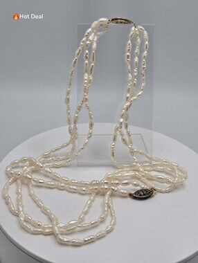 Freshwater Pearl Necklace Bracelet Set 925 Sterling Clasp Vintage Rice Bridal